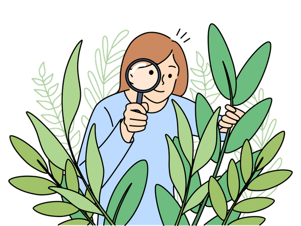 Female detective looking through bushes  イラスト