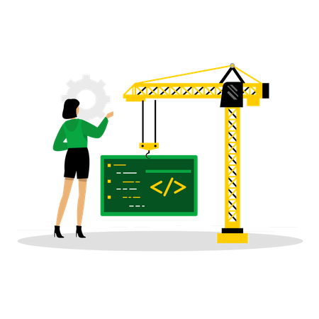 Female developer constructing website  イラスト