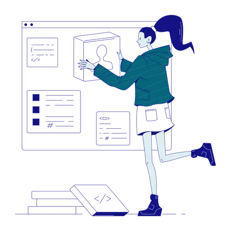 Female developer developing website Illustration