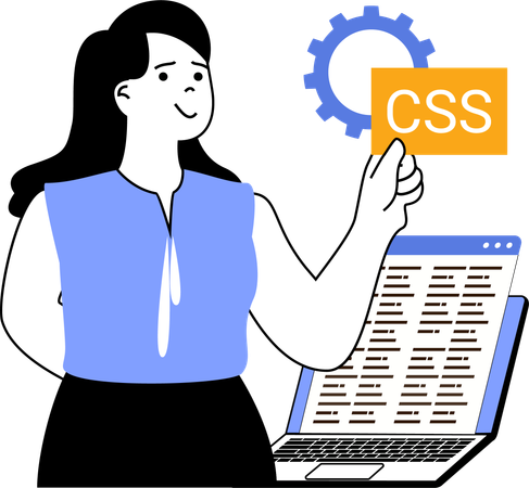 Female developer doing css program  Illustration