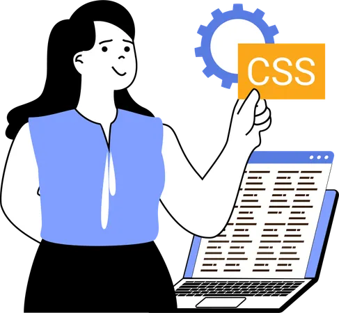 Female developer doing css program  Illustration