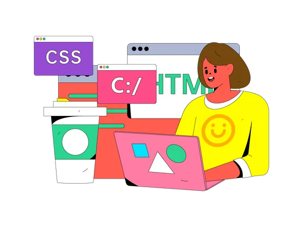 Female developer doing programming  Illustration
