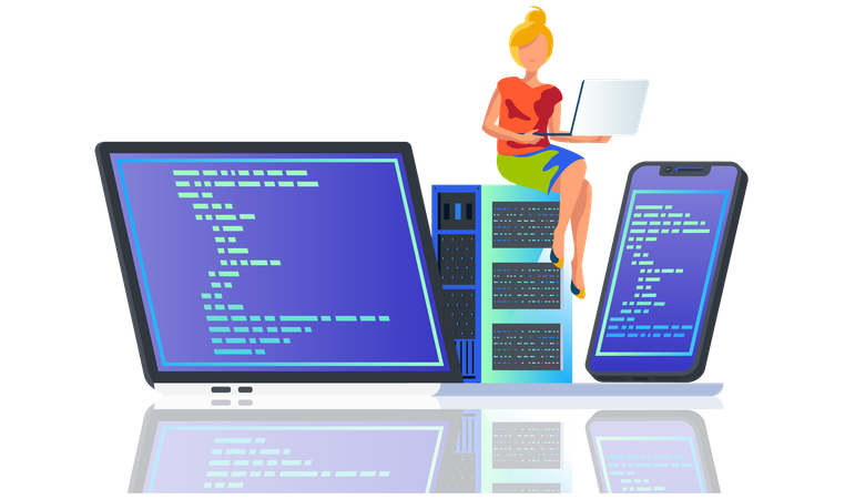 Female developer doing programming Illustration