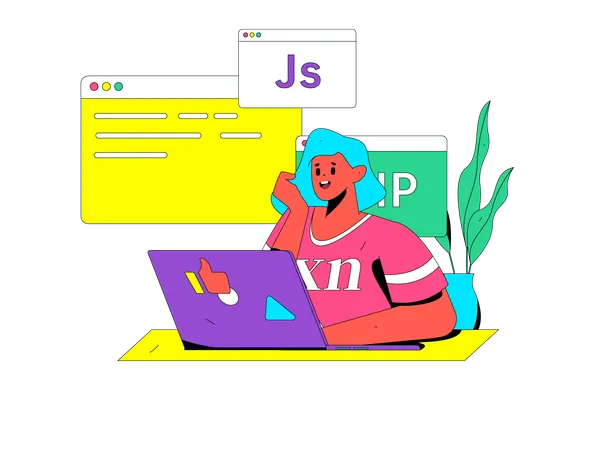 Female developer doing programming  Illustration