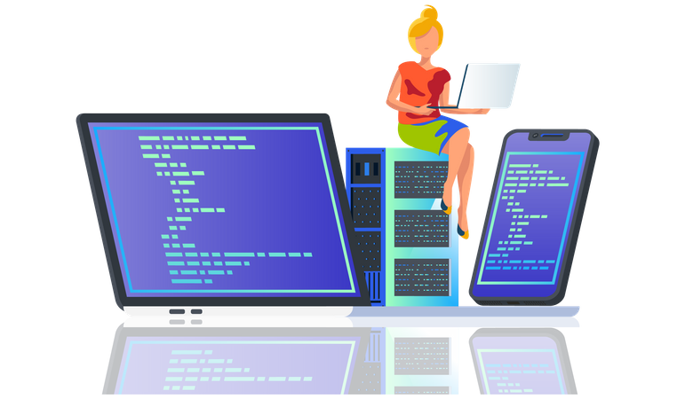 Female developer doing programming  Illustration