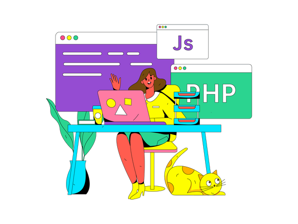 Female developer doing programming work  Illustration