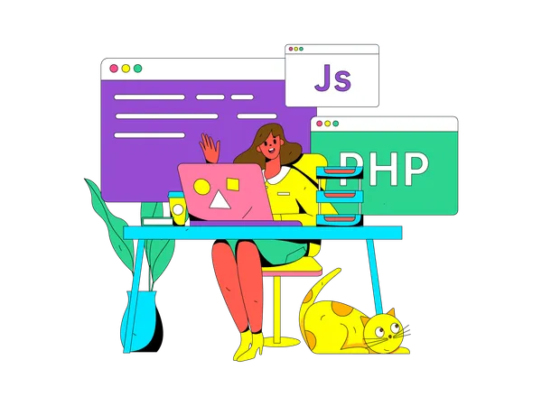 Female developer doing programming work  Illustration