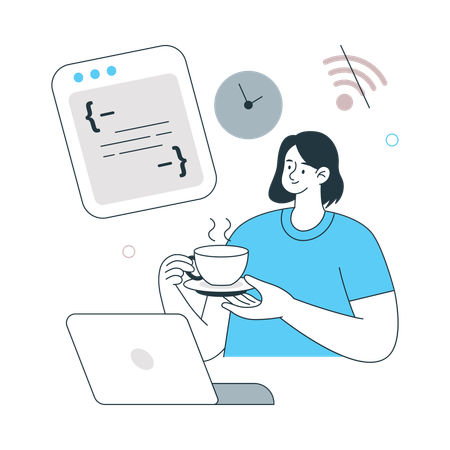 Female Developer Taking Time Off while taking coffee  Illustration