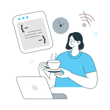 Female Developer Taking Time Off while taking coffee  Illustration
