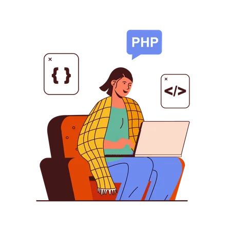 Female developer working as freelancer  Illustration