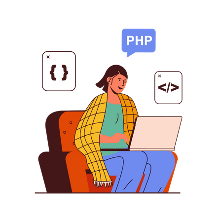 Female developer working as freelancer  Illustration