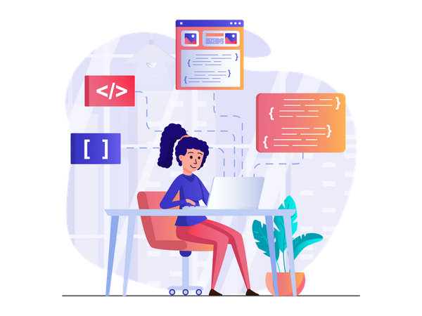 Female developer working on a project  Illustration