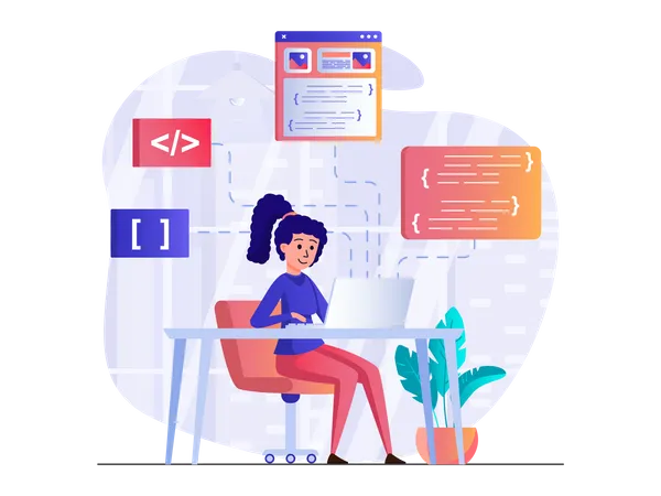 Female developer working on a project  Illustration