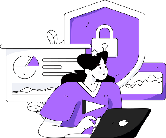 Female developer working on cyber security  Illustration