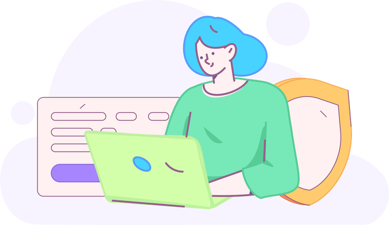 Female developer working on cyber security  Illustration