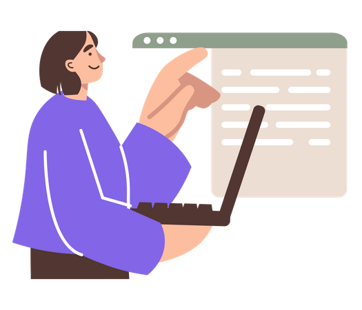 Female Developer working on laptop Illustration