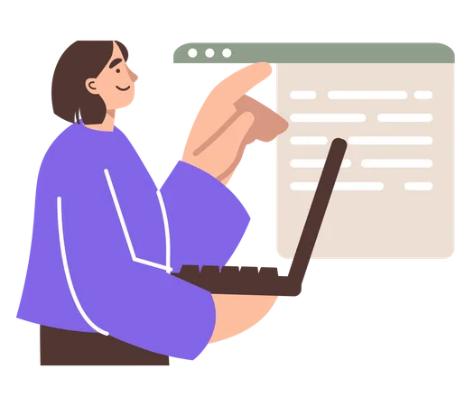Female Developer working on laptop Illustration
