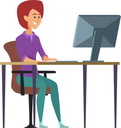 Female developer working on laptop Illustration