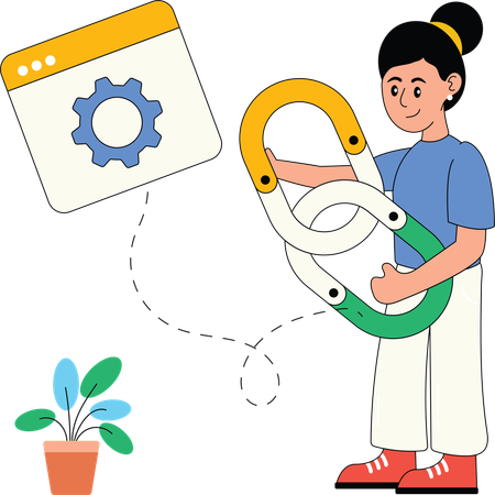 Female developer working on link building  Illustration