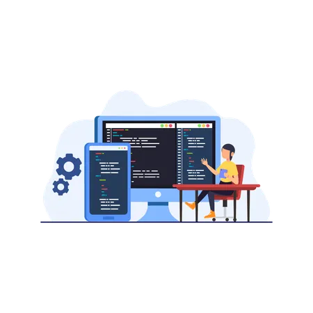 Web Development And Developer Design Flat Illustration In This Design You Can See How Technology Connect To Each Other Each File Comes With A Project In Which You Can Easily Change Colors And More Illustration