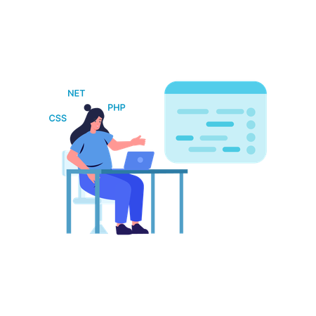 Female developer working on project  Illustration
