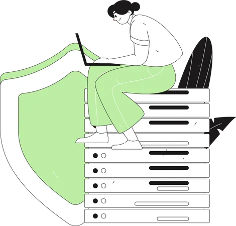 Female developer working on server security  Illustration