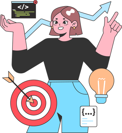 Female developer working on web development goal  Illustration