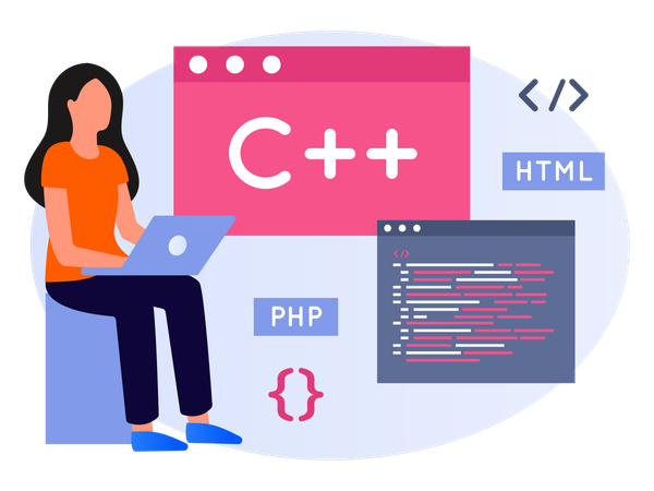 Female developer working on Web Development  Illustration