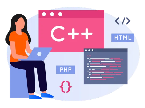 Female developer working on Web Development  Illustration