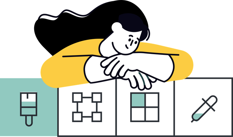 ウェブサイトに取り組んでいる女性開発者  イラスト