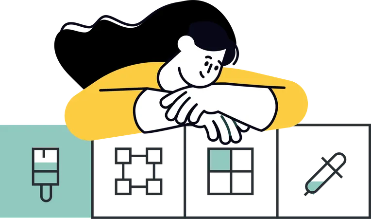 ウェブサイトに取り組んでいる女性開発者  イラスト