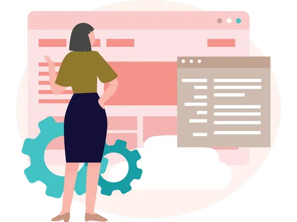 Female developer working on website Illustration