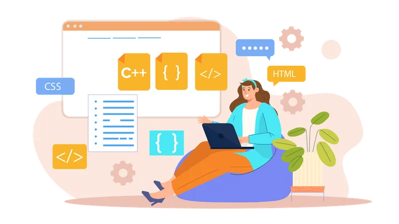 Female developer writing code  Illustration