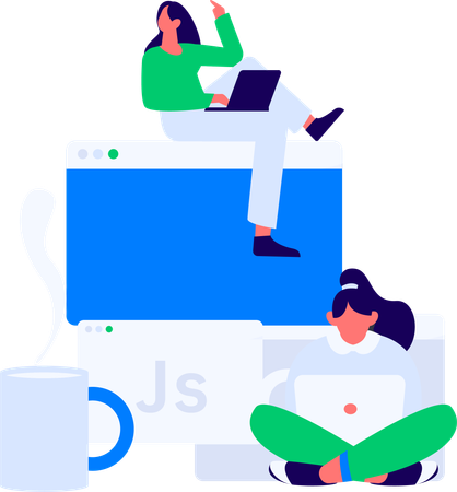 Female developers working on program  Illustration
