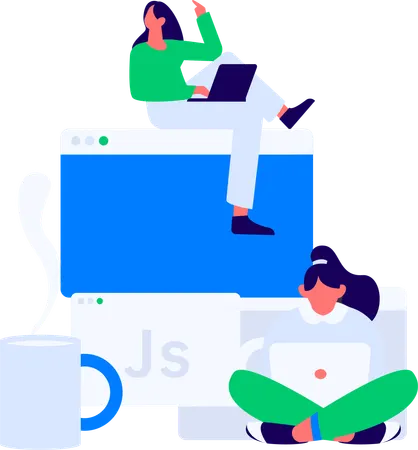 Female developers working on program  Illustration
