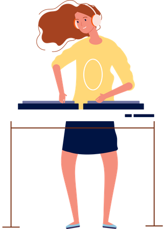 Female DJ playing music  Illustration