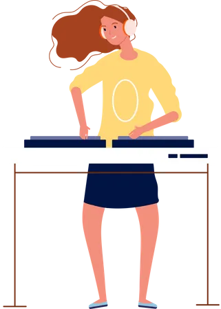 Female DJ playing music  Illustration