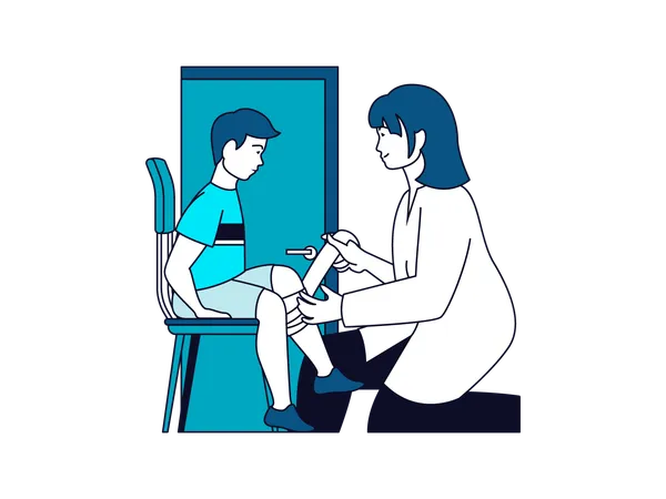 Female doctor applying bandage to boy  Illustration