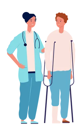 Female doctor assisting handicapped person  Illustration
