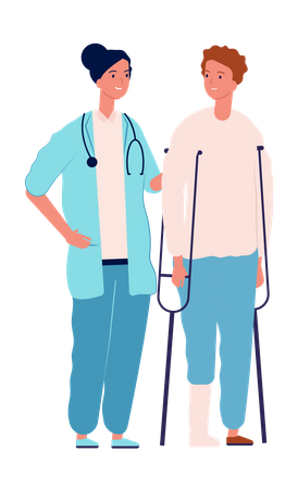 Female doctor assisting handicapped person  Illustration