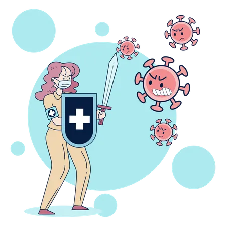 Female doctor battling with covid germs  Illustration
