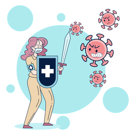 Female doctor battling with covid germs  Illustration