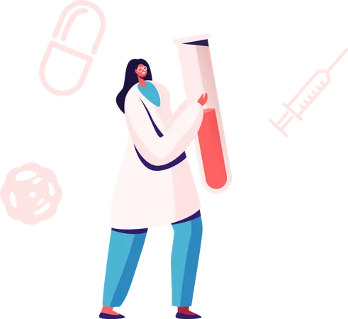 Female Doctor Carrying Test Tube with Lifeblood Illustration