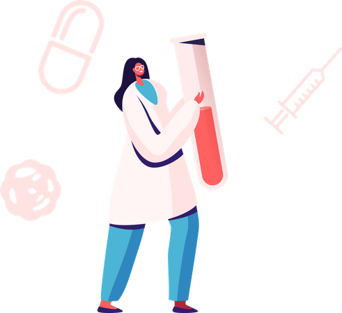 Female Doctor Carrying Test Tube with Lifeblood  Illustration