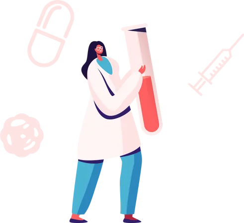 Female Doctor Carrying Test Tube with Lifeblood  Illustration