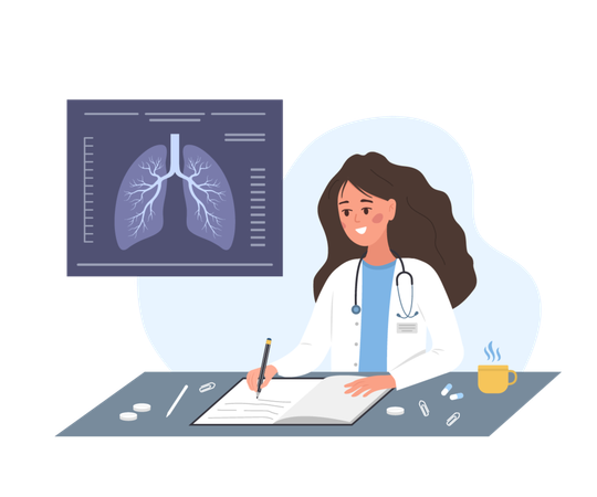 Female doctor check lungs X Ray  Illustration
