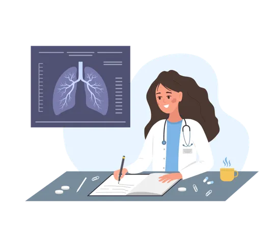 Female doctor check lungs X Ray  Illustration