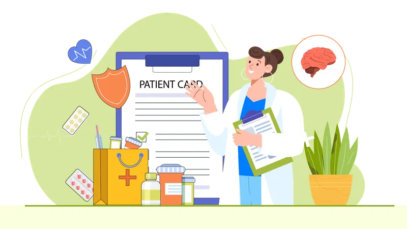 Female doctor check patient card  Illustration