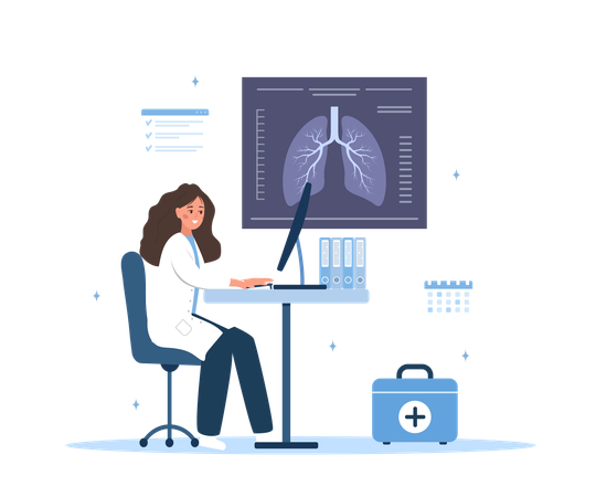 Female Doctor Check X Ray Scanning  Illustration