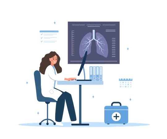 Female Doctor Check X Ray Scanning  Illustration